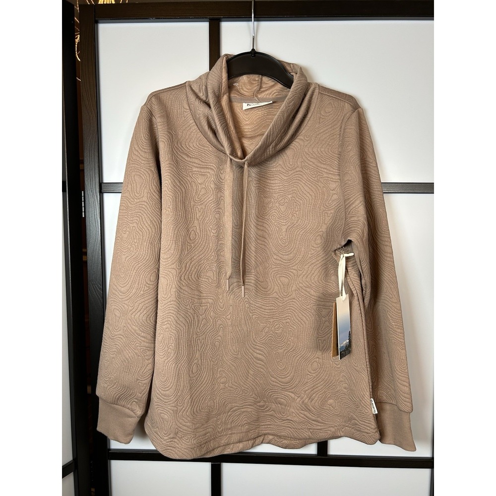 Bearpaw Women's Drawstring Funnel Neck Quilted Sweatshirt Size‎ M  Taupe NWT